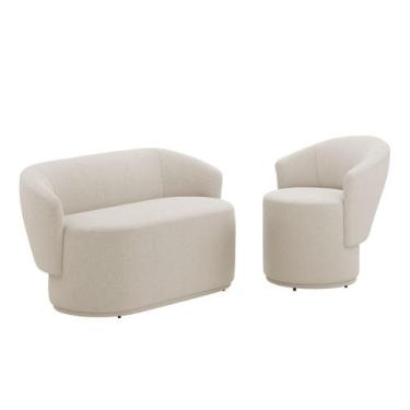 Imagem de Poltrona e Namoradeira Orgânica Mavi Bouclê Bege - Abmaza