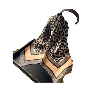 Imagem de Lenço Hijab Quadrado De Seda Com Estampa De Leopardo Para Mulheres, Es