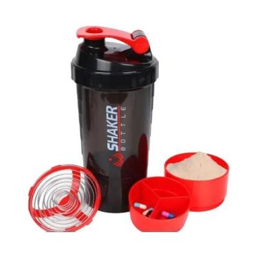 Imagem de Garrafa De Proteína Com 2 Compartimentos E Recipiente Para Suplementos