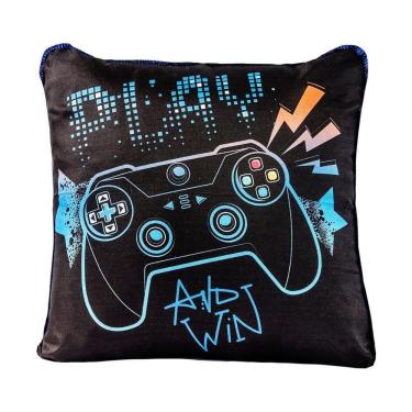 Imagem de Capa De Almofada Avulsa Game Win Preto/marinho 45cm X 45cm - Com Viés