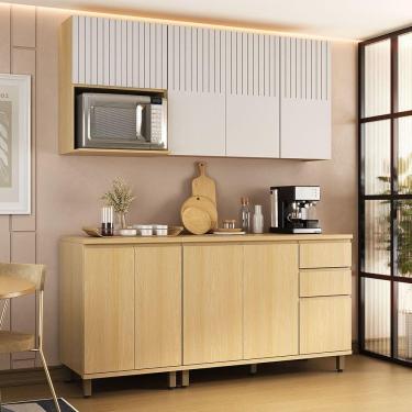 Imagem de Cozinha Compacta 100% Mdf 5 Pçs Aura Luciane Móveis Carvalho Uv-cinza Cristal Pet