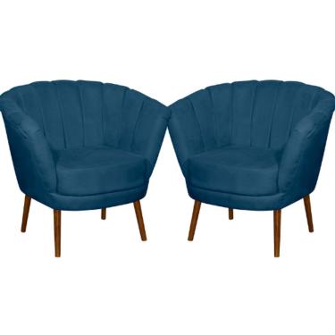 Imagem de Kit 2 Poltronas Pétala Flor Decorativa Suede Azul Tucanos Estofados