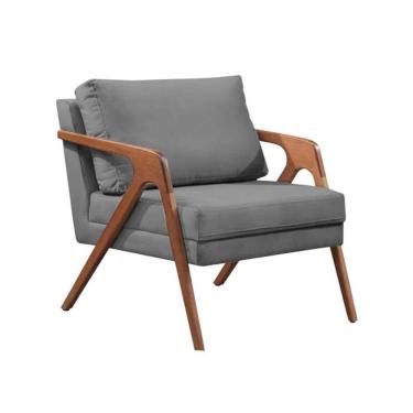 Imagem de Poltrona Mona Luxo Decorativa Madeira Maciça Veludo Cinza Bella Design