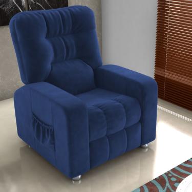 Imagem de Poltrona Reclinável Hull Veludo Encosto Fibra Siliconada Azul CasaH