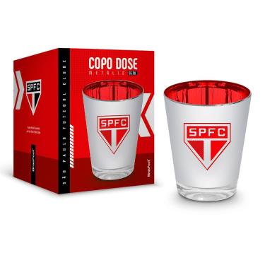 Imagem de Copo Dose Brasfoot Vidro Licenciado Metálic São Paulo 55ml para Bebidas com Acabamento...
