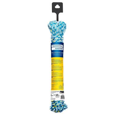 Imagem de Corda Trançada Pet Meada 8 mm X 10 m para Amarrações Gerais Carga Ruptura 381 e 4 Kgf Azul Tramontina