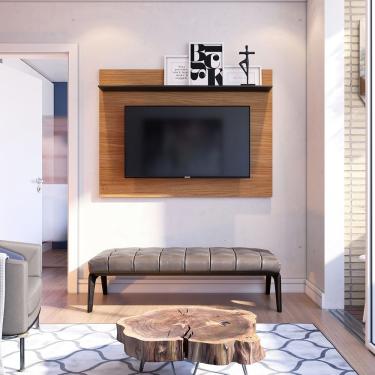 Imagem de Painel para TV Maia Até 55" 135CM em MDP com Prateleira Superior Moderno Acabamento fos...