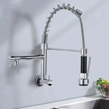 Imagem de Torneira de Cozinha Gourmet Monocomando para Bancada com Bica Extensível Acabamento Cro...