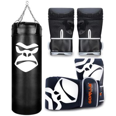 Imagem de Saco De Pancada Boxe Treino Profissional 90 Cm + Luva Bate Saco Pro Adulto + Luva Infan...
