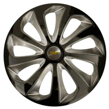 Imagem de Calota esportiva velox 14 black silver + emblema alumínio gm escovado 