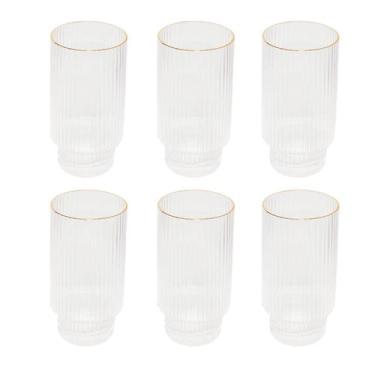 Imagem de Conjunto C/6 Copo Vidro Canelado Moderno Borda Dourada 380Ml - Tuut