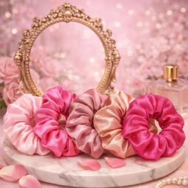 Imagem de Kit 30 Xuxinhas de Cetim com Costura Embutida Scrunchies Frufru Rabicó