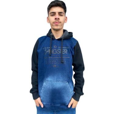Imagem de Blusa De Frio Moletom Masculina Fechada Gangster Jeans Top, M, Azul, M