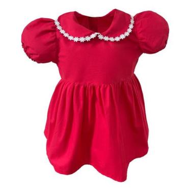 Imagem de Vestido Infantil Festa 100% Algodão Rosa Branco ou Vermelho de 1 2 4 6