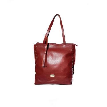 Imagem de Bolsa Feminina Sacola Couro Legítimo -Vermelha - Mellys Couro
