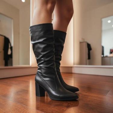 Imagem de Bota Feminina Slouch Cano Alto Salto Grosso Confortável Dakota D2173, 
