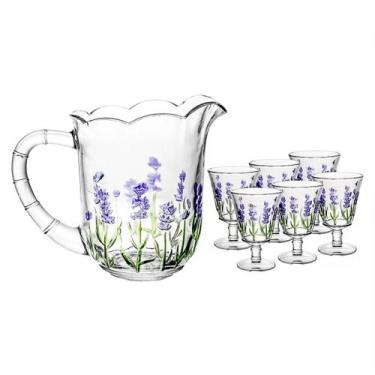 Imagem de Conjunto Jarra 1,3L com 6 Taças 240ml de Cristal Lavanda Hard Painting