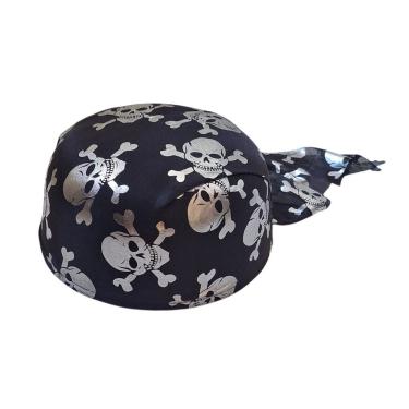 Imagem de Chapéu Coquinho Bandana de Pirata em Poliéster e Feltro 9cm Preto com Caveira Prata Extra Festas