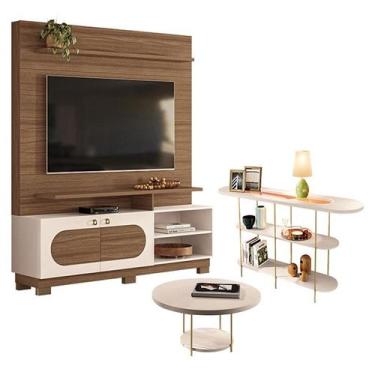 Imagem de Estante Home Theater Axis Castanho Off White com Mesa de Centro Sky e 