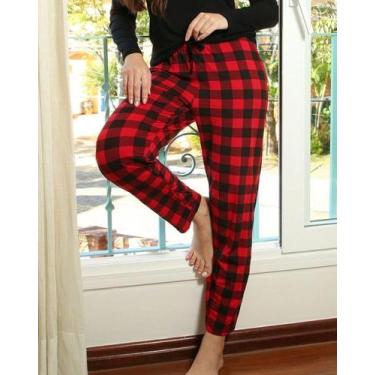 Imagem de Pijama Calça Avulsa Xadrez Empório Do Algodão, M, Vermelho