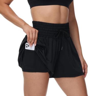 Imagem de Shorts Blaosn Cintura Alta para Treino Corrida Yoga com Bolsos
