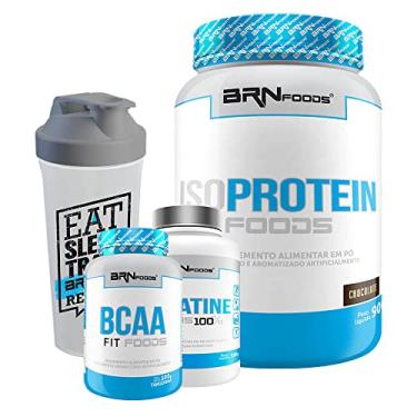 Imagem de Kit IsoProtein Foods 900g Morango + Creatine Foods 300g + BCAA 100g + Coqueteleira 600ml – BRNFOODS