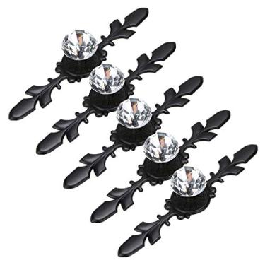 Imagem de Puxadores de gaveta Sumnacon 5 peças – Puxadores decorativos de diamante de cristal com placa, maçanetas de armário com parafusos para cozinha banheiro escritório decoração, 6.7 Inch, Black