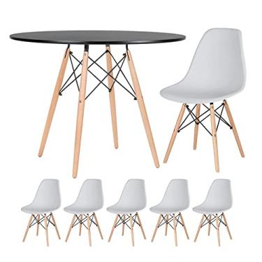 Imagem de Loft7, Kit - Mesa redonda Eames 100 cm preto + 5 cadeiras Eiffel Dsw Cinza claro