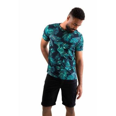 Imagem de Camiseta Masculina Ixória Básica Estampada Folhagem Marinho