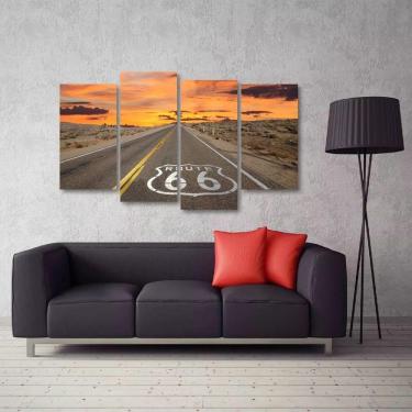 Imagem de Quadro Decorativo Paisagem Rota 66 Mosaico Em Tecido 4 Peças
