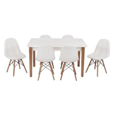 Imagem de Conjunto Mesa De Jantar Luiza 135cm Branca Com 6 Cadeiras Botonê - Bra