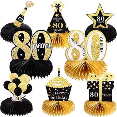 Imagem de 8 Pieces 80th Birthday Table Decorations for Men and Women, Happy 80th Honeycomb Centerpieces Black Golden 1943 Aged Birthday Party Decorations Tables Toppers for Cheers to 80 Years Party Supplies