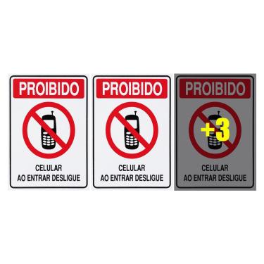 Imagem de Combo 6 Placas De Sinalização Proibido Celular Ao Entrar Desligue 15x20 Acesso - S-229 F9e