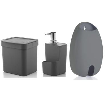 Imagem de Kit Cozinha Lixeira 2,5 Litros Dispenser Porta Detergente Dispenser Sacolas - Ou