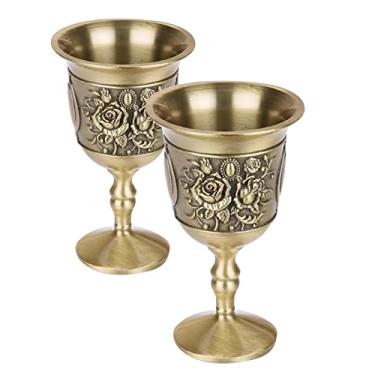 Imagem de MOOKEENONE 2 taças de vinho vintage, taças de vinho de corte de metal decoração de cálice de pés altos copos de vinho crisântemo quadra vintage