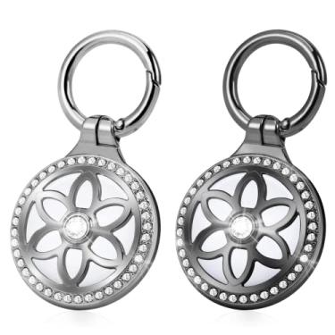 Imagem de Pacote com 2 chaveiros Airtag – Capa AirTag com chaveiro – Chaveiro Air Tag para Apple Airtags – Suporte de metal protetor AirTag para cachorro, gato, crianças, chaves, carteira, mochilas compatíveis com Apple AirTag