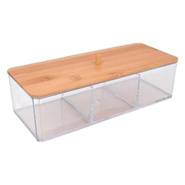 Imagem de Caixa retangular com tampa em bambu e 3 divisórias em plástico L23,5xP9,5xA6,5cm