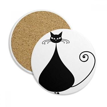 Imagem de Caneca de porta-copos preta com desenho de animal de Halloween para amantes de gatos com pedra absorvente de proteção de mesa