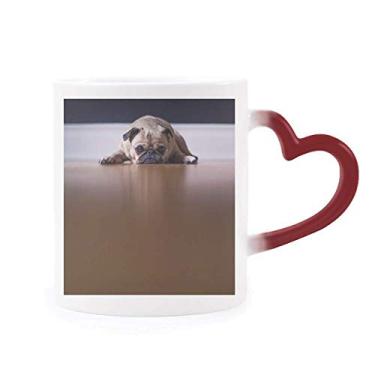 Imagem de Caneca sensível ao calor para quarto de cachorro com imagem de piso vermelha que muda de cor vermelha