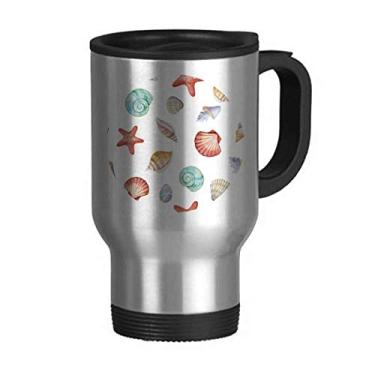 Imagem de Caneca de viagem colorida com vieira marinha, ilustração, tampa flip, copo de carro de aço inoxidável copo térmico