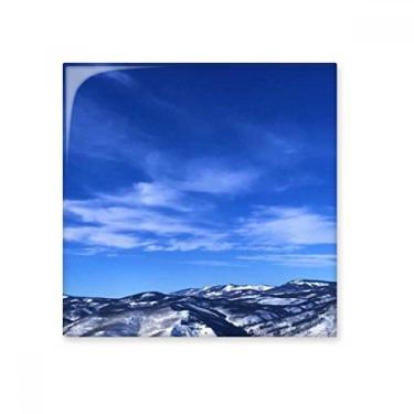 Imagem de Azulejo de cerâmica azul celeste de montanha branco nuvens decalque brilhante pedra adornada tijolo vitrificado