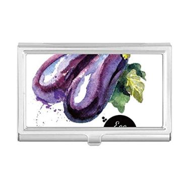 Imagem de Eggplant Vegetable Tasty Healthy Watercolor Porta-cartão de visita com bolso