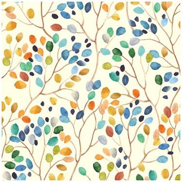 Imagem de HAOKHOME Papel de parede floral colorido floresta bege/laranja/azul papel de contato removível para decorações de berçário 45 x 300 cm