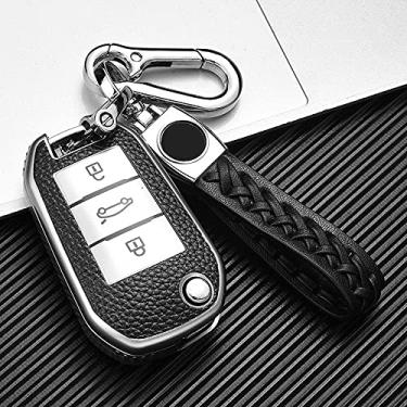 Imagem de SELIYA Capa de chave dobrável de couro + TPU para carro Peugeot 208 308 508 408 2008 3008 407 307 4008, adequado para Citroen C4, C, chaveiro prateado
