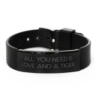 Imagem de SpreadPassion Bracelete Sarcasm de malha de tubarão preto com gato tigre, tudo o que você precisa é, presentes para amantes de gatos, presente de amigos, pulseira gravada para gato tigre