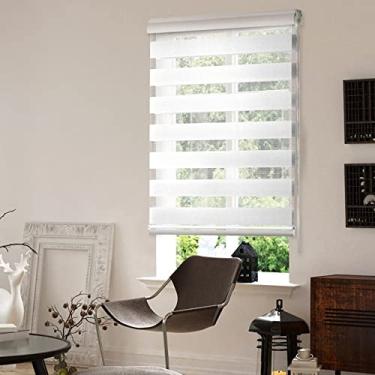 Imagem de Persiana para Janela Rolo Tecido Duplo com Faixas Opacas e Transparentes, L 1,60 m x A 1,60 m, Branca