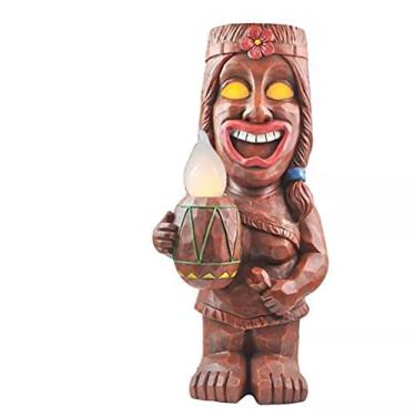 Imagem de Luz Tiki de LED Solar Totem Estatueta Ornamentos LED Decoração de Jardim Artesanato para Trilha de Gramado de Varanda (Totem de Sorriso)