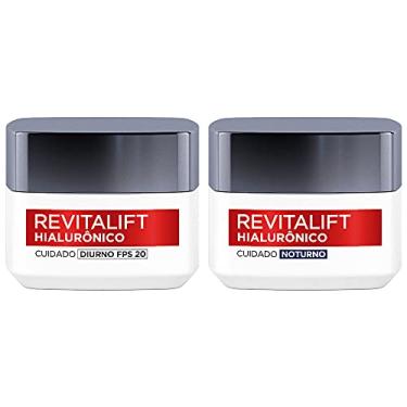 Imagem de Kit de Skincare L'Oréal Paris Revitalift Hialurônico Creme Diurno FPS 20 + Creme Noturno, Tratamento Antirrugas Preenchedor com Ácido Hialurônico Puro 49g