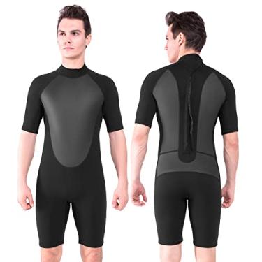 Imagem de REALON Roupa de mergulho feminina masculina de neoprene, curta, 2 mm, 3 mm, zíper nas costas, água fria, roupa de banho térmica, para natação, surfe, mergulho, snorkeling