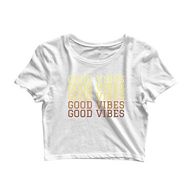 Imagem de Blusa Blusinha Feminina Cropped Tshirt Camiseta Hey Mina Good Vibes Colors Gênero:Feminino;Tamanho:G;Cor:Branco